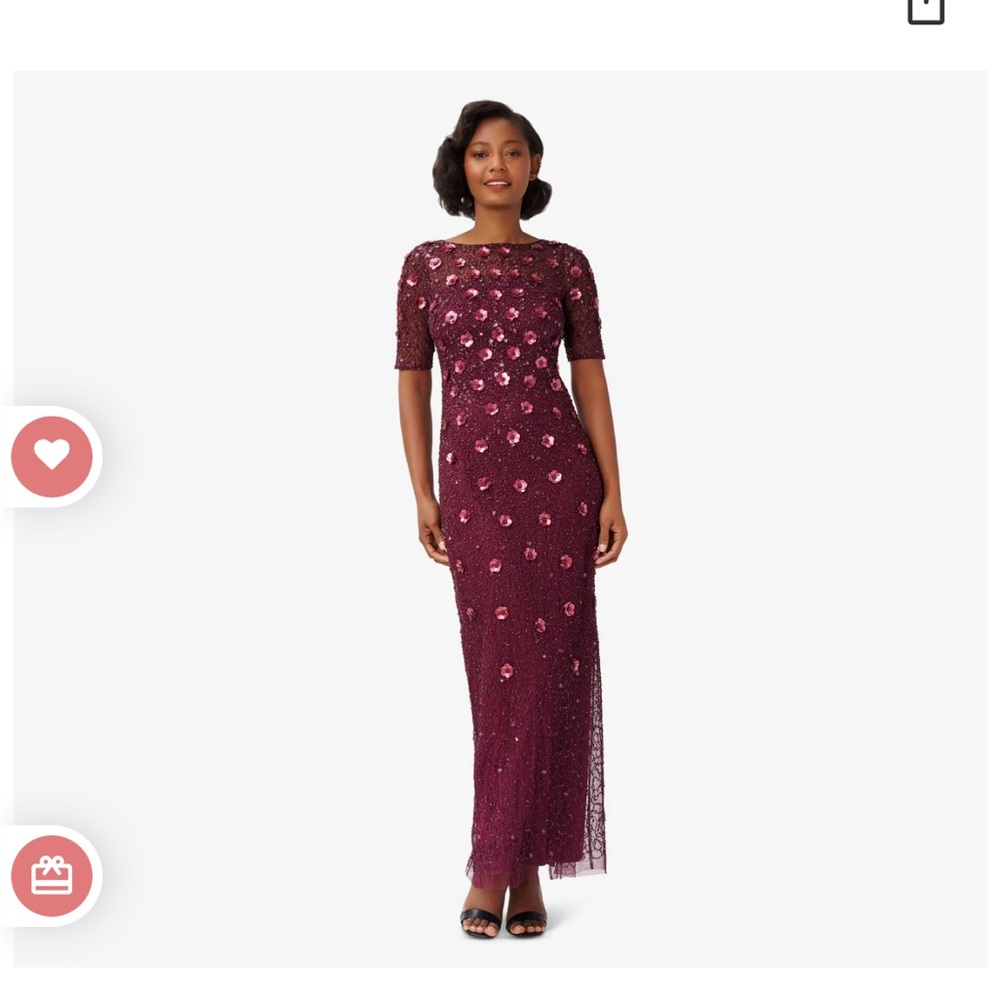 LONG HAND BEADED 3D FLORAL DRESS - Adrianna Papell
